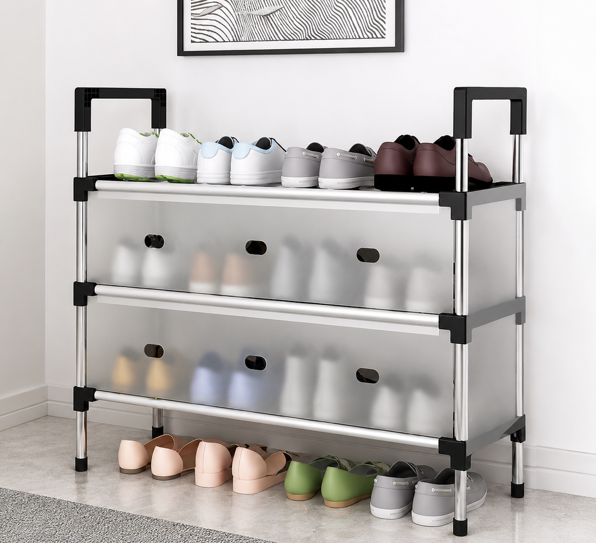 3-Tier Multi-Purpose Shoe Rack – Space-Saving Shoe Organizer for Home & Entryway
